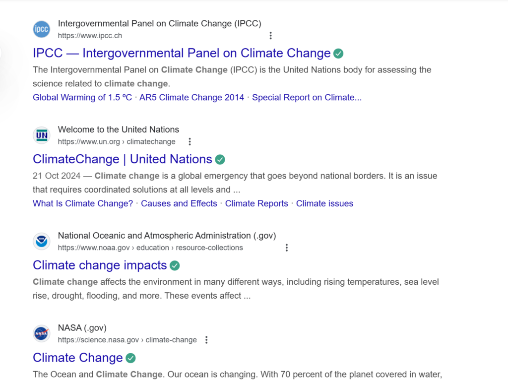Easy Guide On What Is Keyword Research? How To Do Keyword Research? 1st page of Google while scrolling down about climate change on blogging.